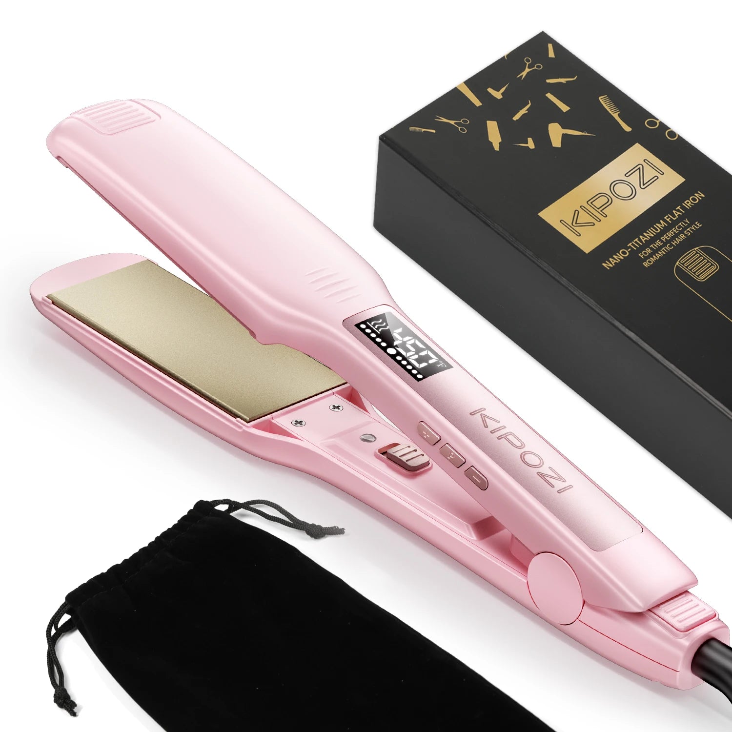KIPOZI Professional Titanium Hair Straightener - LCD Digital Flat Iron