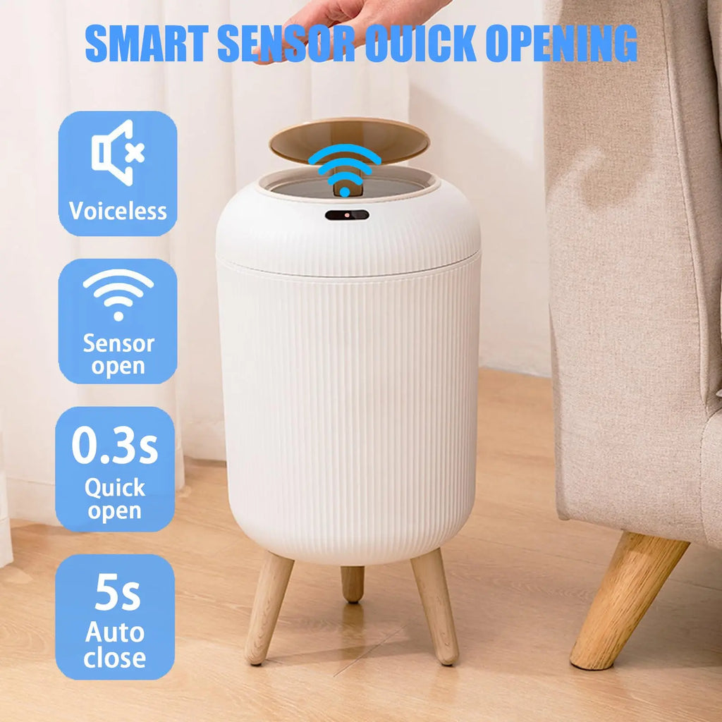 💫 Automatic Motion Sensor Trash Can With Wooden Stand