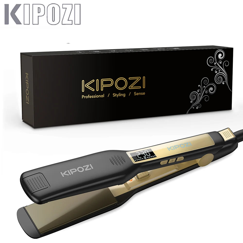 KIPOZI Professional Titanium Hair Straightener - LCD Digital Flat Iron