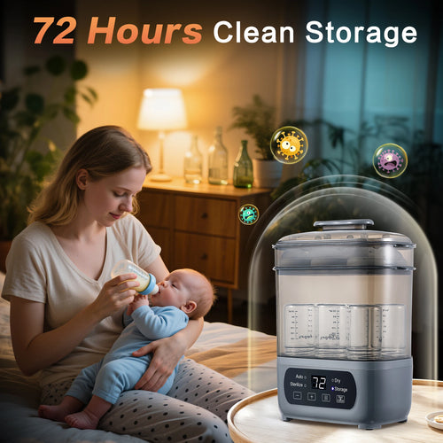 4-in-1 Baby Bottle Sterilizer and Dryer - 72H Storage for 6 Bottles with Accessories
