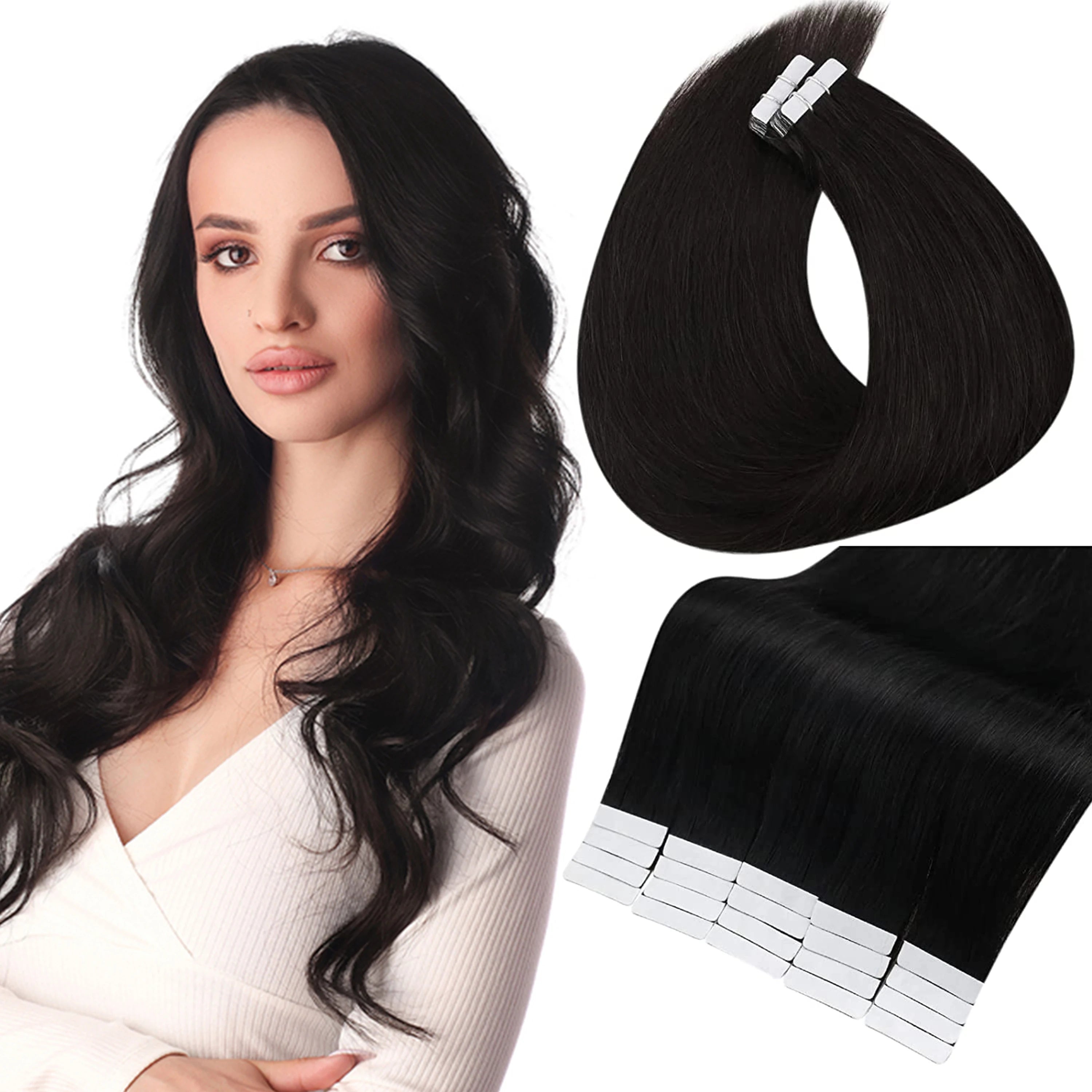 100% Remy Human Hair Tape -In Extensions - Straight Hair, Natural Look